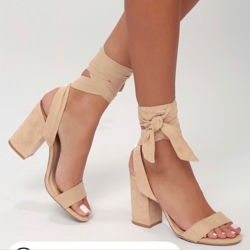 Lulus Alta Orchid suede lace up heels